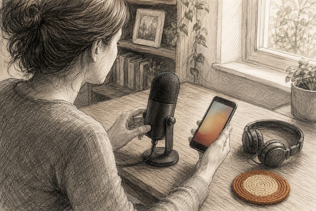Parent recording a family voice message