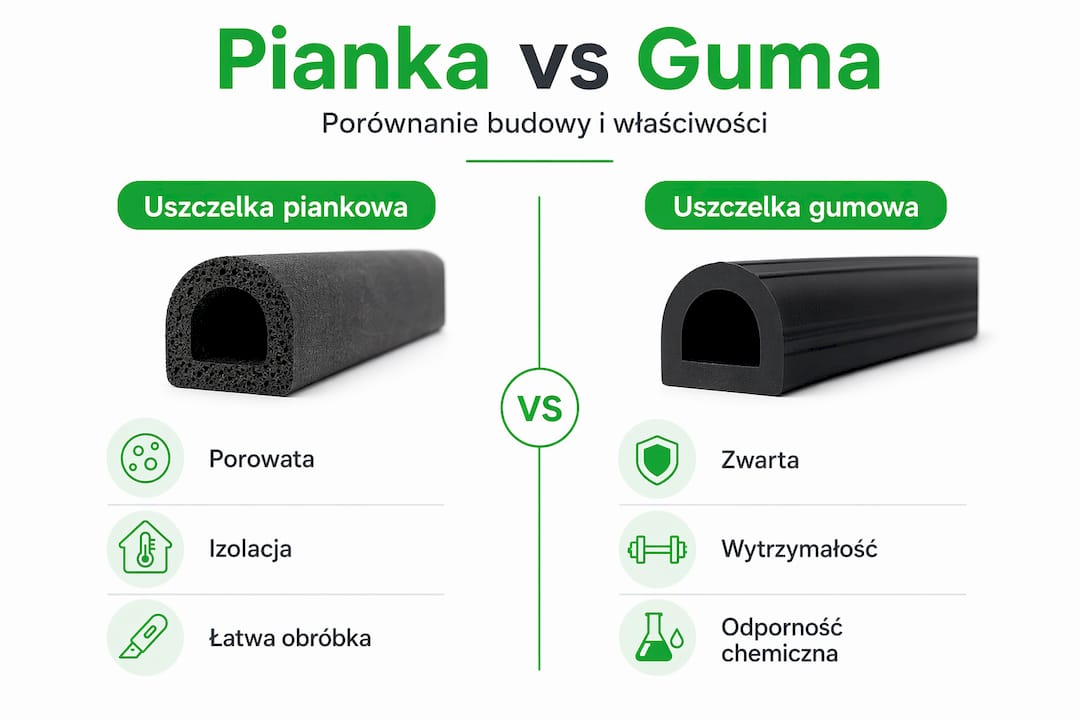 Infografika: różnice między uszczelkami piankowymi a gumowymi