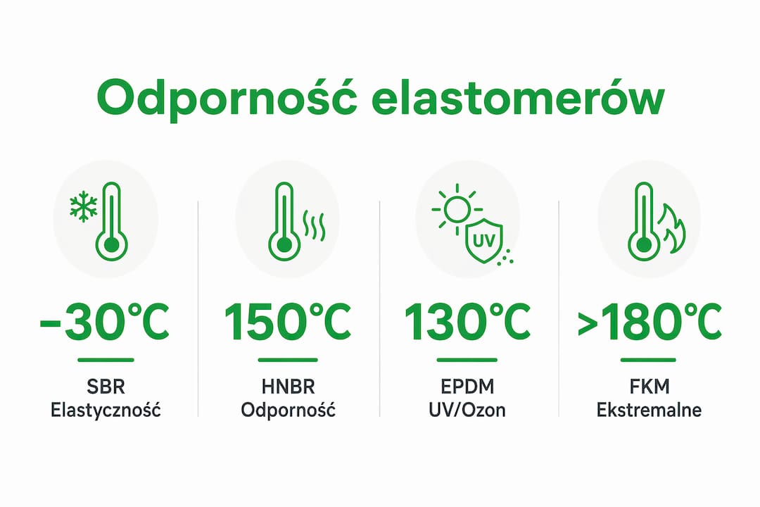 Grafika przedstawiająca zestawienie odporności różnych elastomerów na działanie wysokich temperatur
