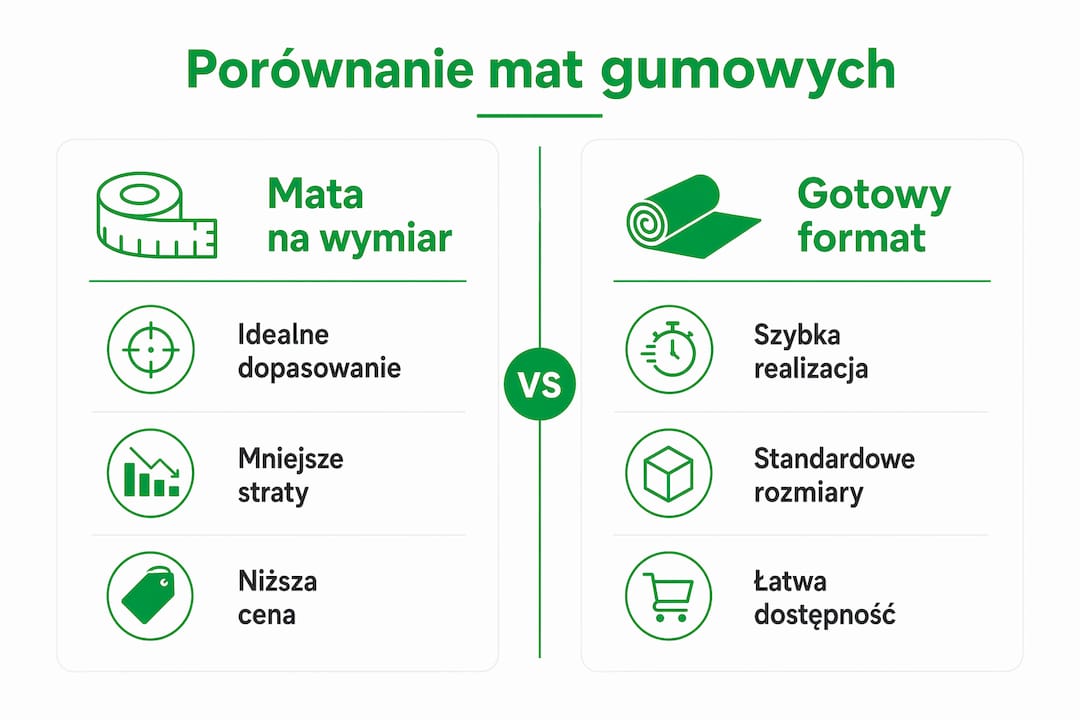 Porównanie mat na wymiar i gotowych mat – infografika