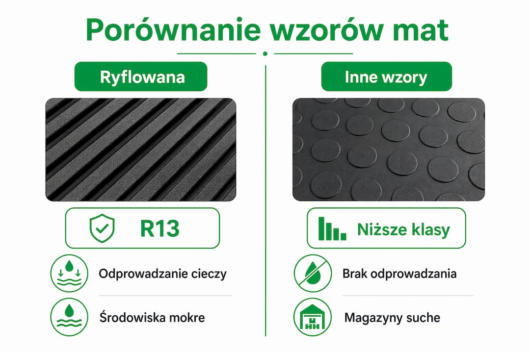 Porównanie mat ryflowanych z innymi rodzajami powierzchni – infografika
