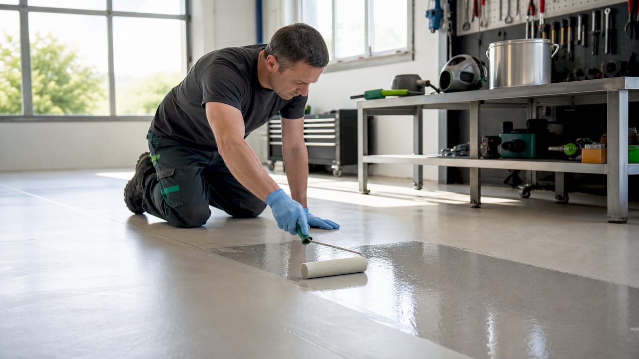 Nakładanie powłoki poliuretanowej na beton za pomocą rąk