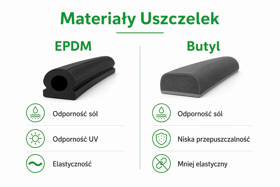 Infografika przedstawiająca zestawienie właściwości uszczelek z EPDM i butylu