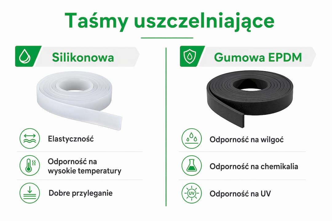Grafika przedstawiająca zestawienie właściwości taśm silikonowych i taśm z gumy EPDM