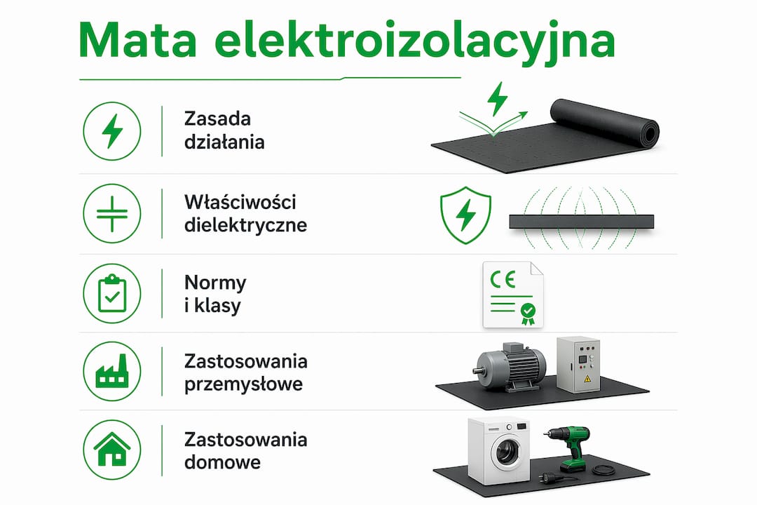 Infografik, der illustrerer de vigtigste trin og praktiske anvendelser af elektroisolerende måtter