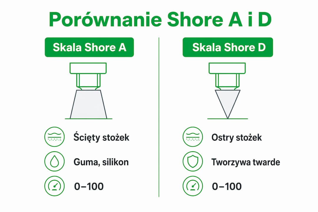 Grafika przedstawiająca zestawienie skali twardości Shore A i Shore D