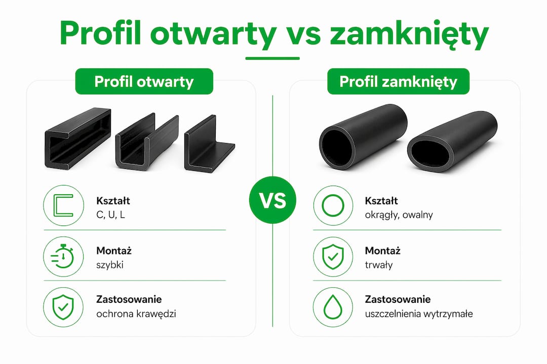 Porównanie profili gumowych: otwartego i zamkniętego – infografika