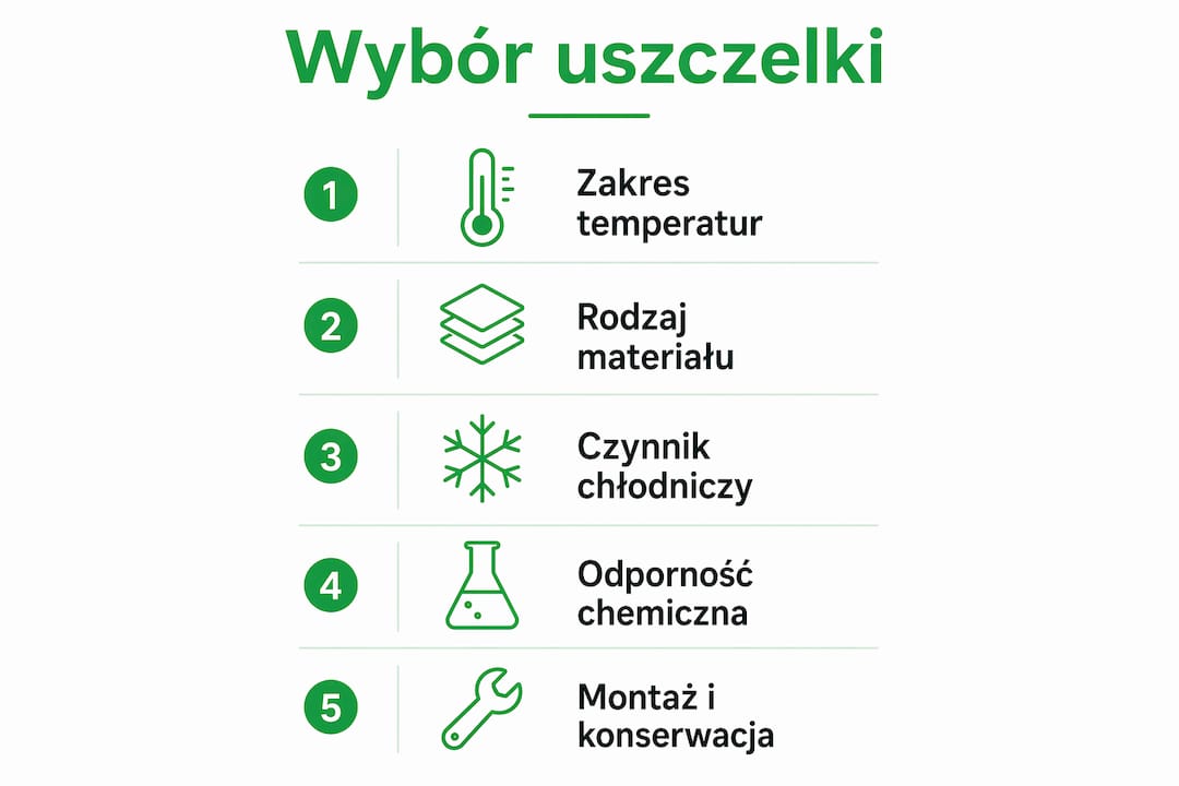 Schemat pokazujący, jak krok po kroku wybrać odpowiednią uszczelkę do tunelu chłodniczego