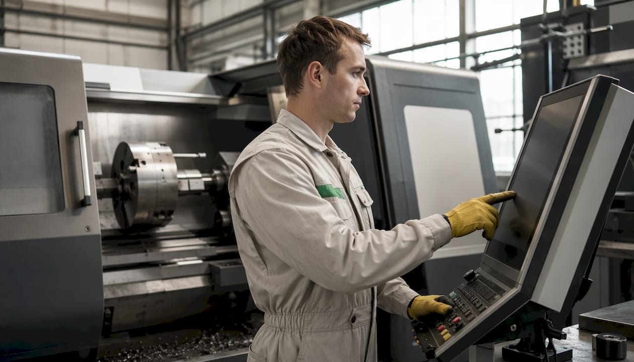 CNC operator obsługujący maszynę do produkcji uszczelek