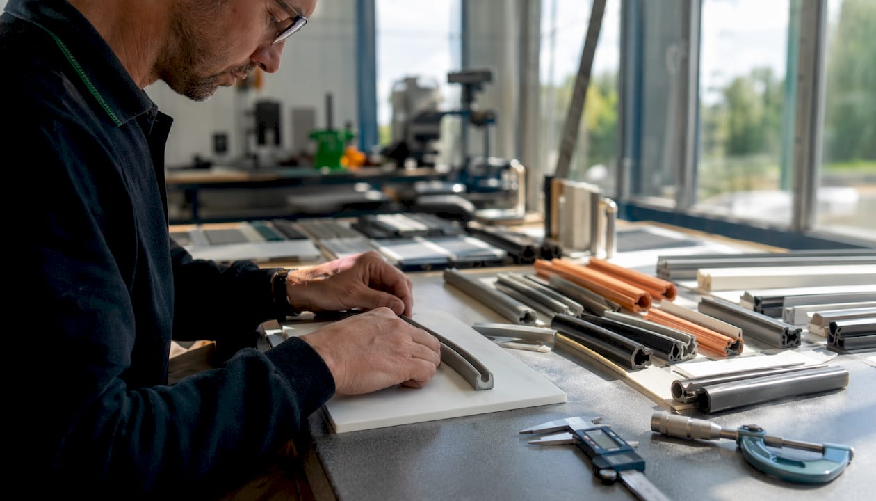 Ręce sprawdzające materiały uszczelniające podczas badań laboratoryjnych
