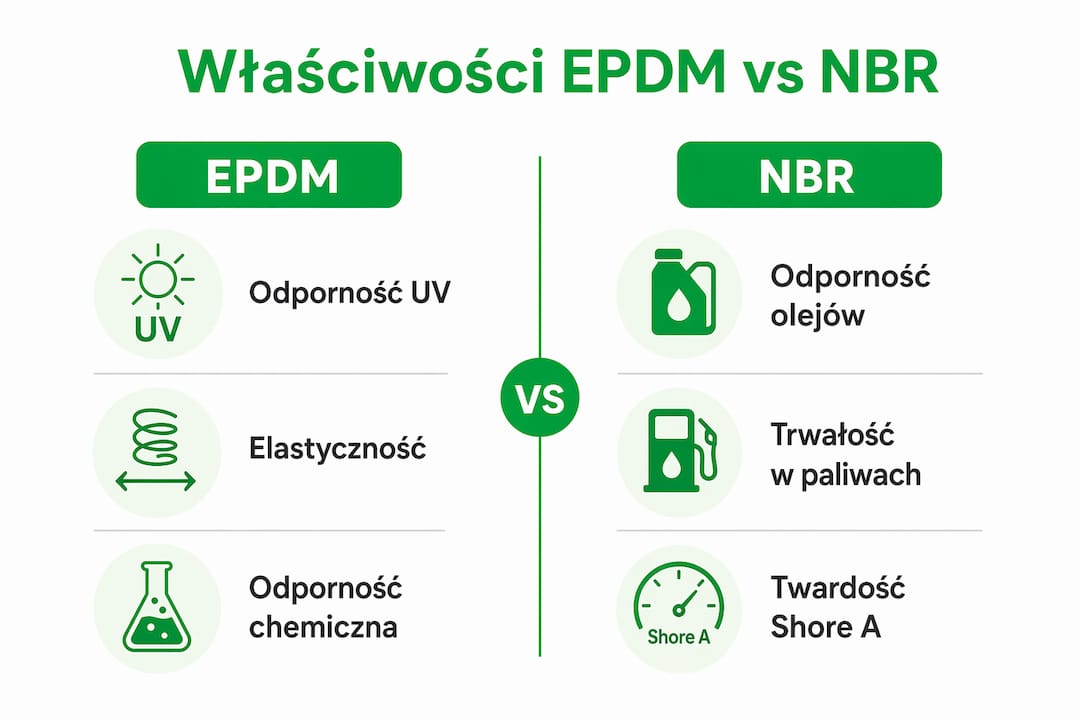 Porównanie kluczowych cech gumy EPDM i NBR w formie infografiki