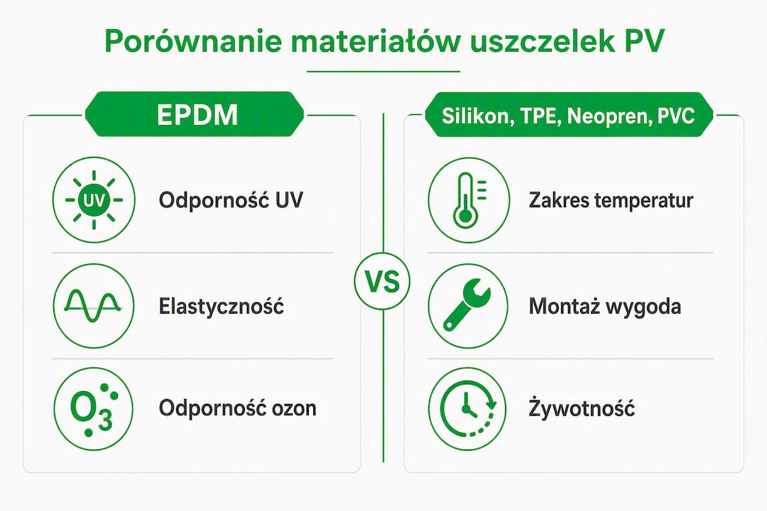 Porównanie materiałów stosowanych do uszczelek w instalacjach fotowoltaicznych – infografika