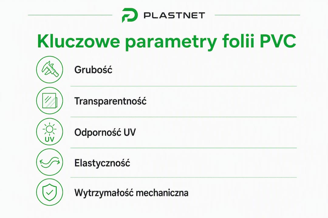 Grafika prezentująca najważniejsze cechy i właściwości folii PVC