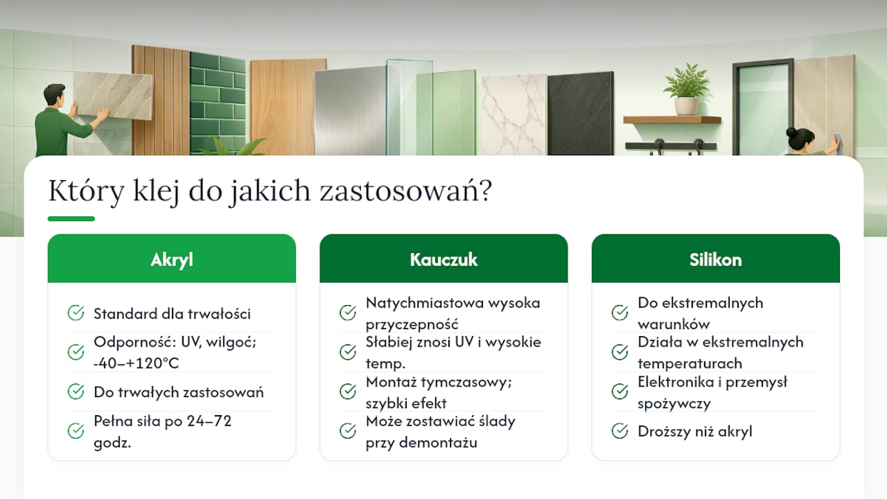 Porównanie klejów akrylowych, kauczukowych i silikonowych – zestawienie najważniejszych cech