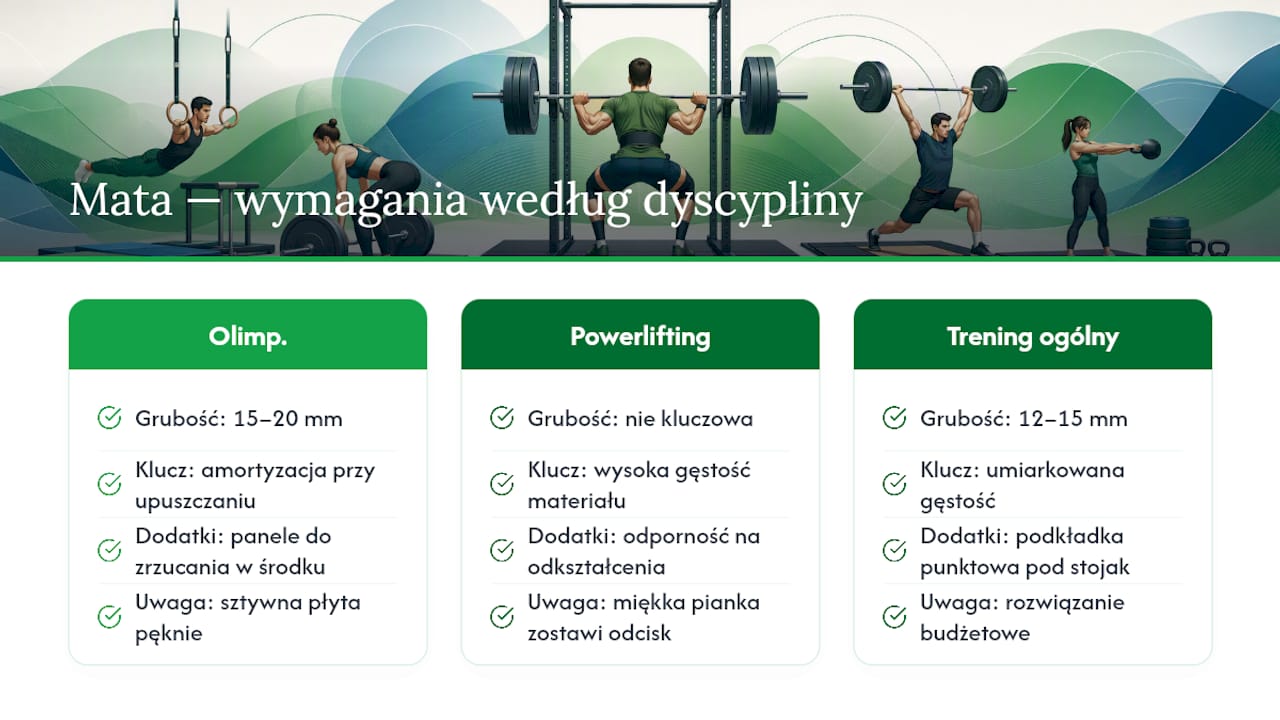 Jaka mata pod sztangę do olimpijskiego podrywu, a jaka do powerliftingu — overview diagram