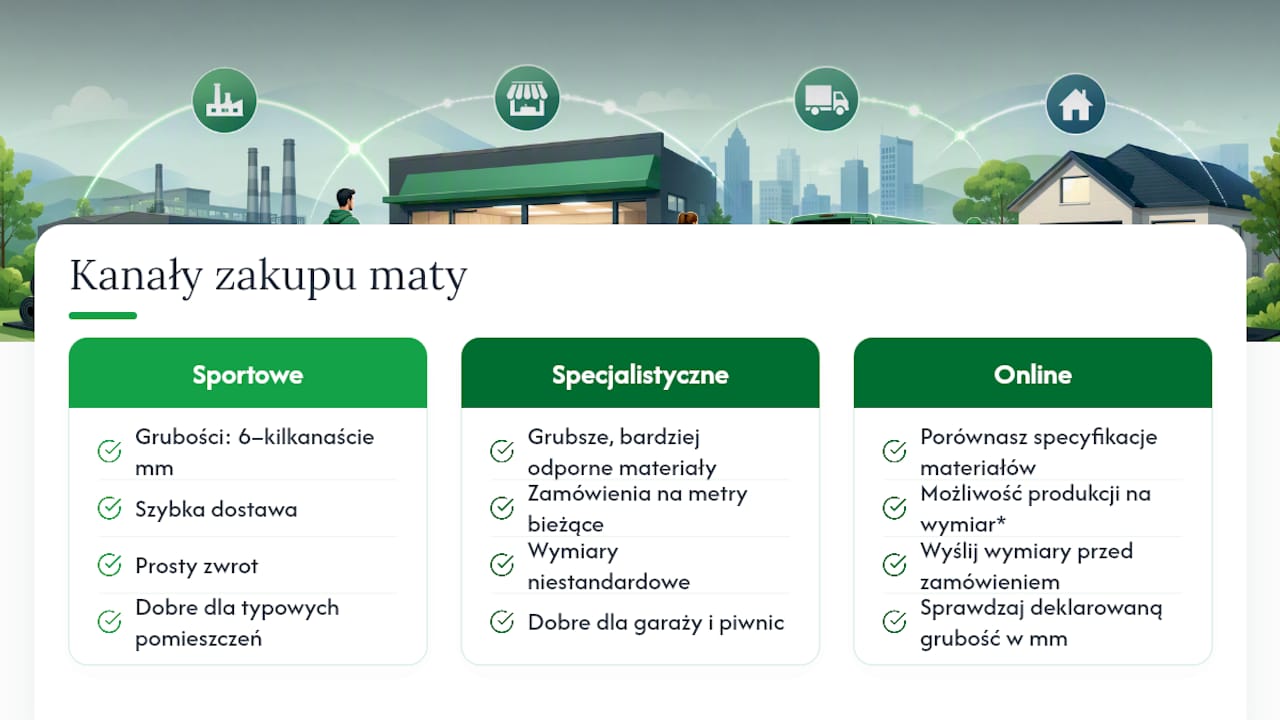 Gdzie kupić matę pod sztangę: sklepy specjalistyczne i online — overview diagram