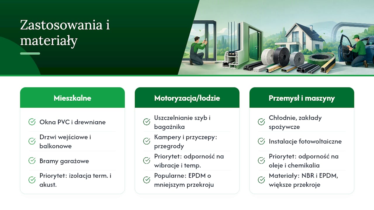 Gdzie stosuje się profile samoprzylepne: okna, drzwi, samochody — overview diagram