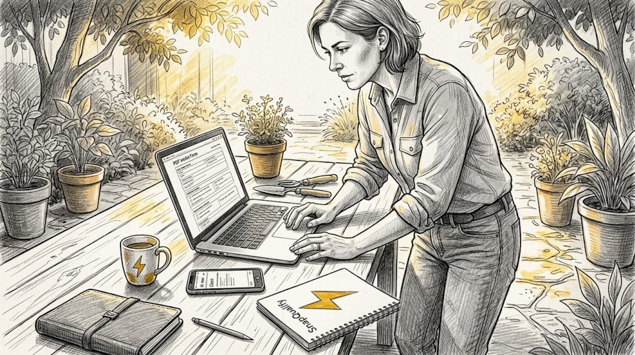 Contractor editing intake forms and emails in garage
