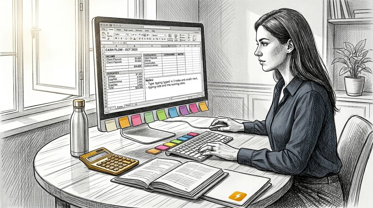 Accountant sorting construction cash flow categories