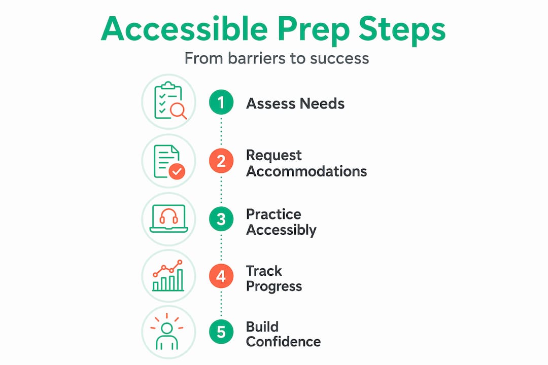 Infographic showing steps for accessible test prep