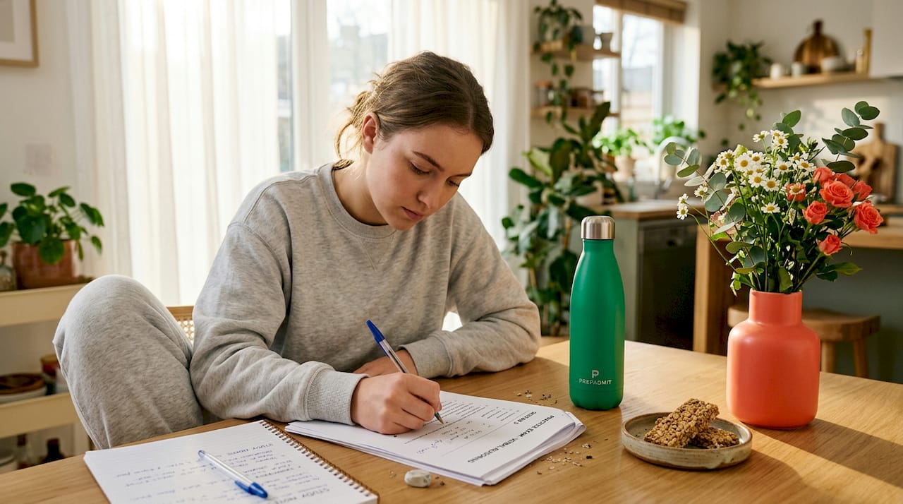 Student completing self-assessment in home office