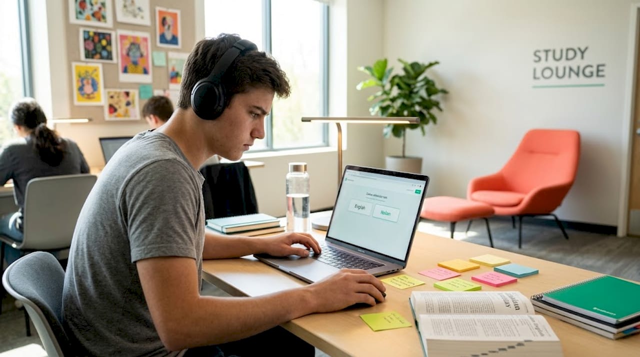 Student taking Bocconi test in English or Italian
