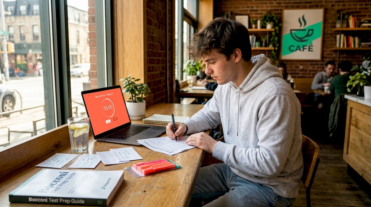 Student preparing for Bocconi Test at home
