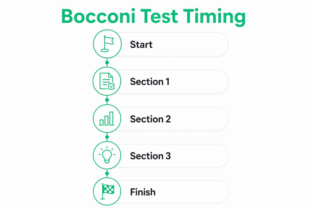 Infographic showing Bocconi Test timing stages