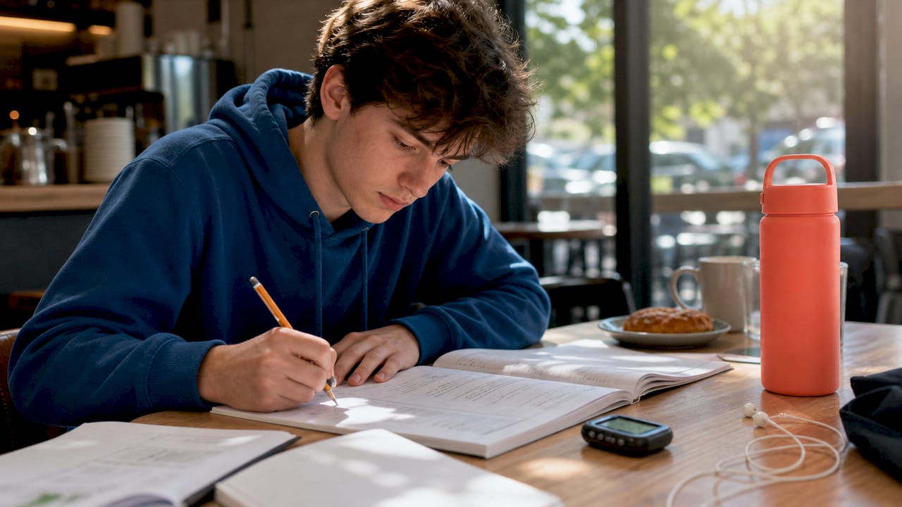 Student taking timed practice admission test