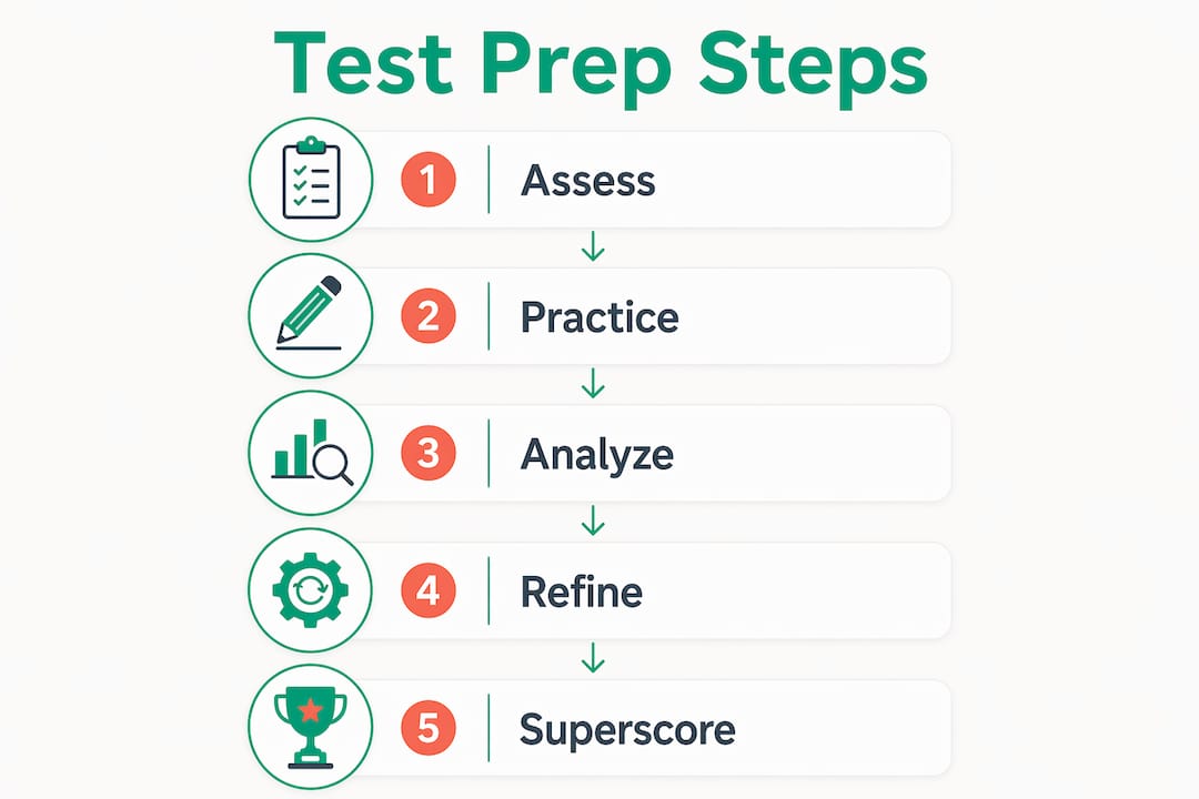Infographic illustrating steps of admission test preparation