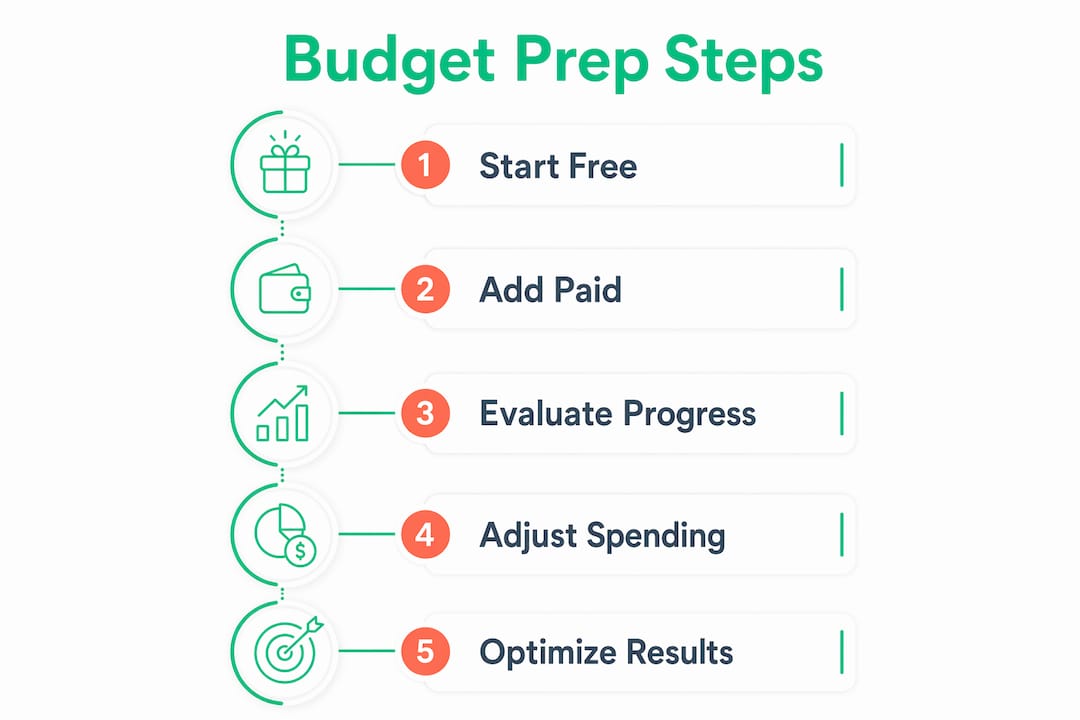 Infographic illustrating tiered budget strategy steps for exam prep