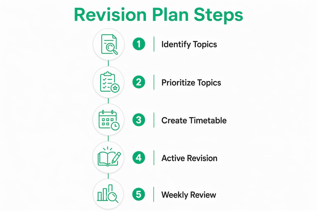 Infographic illustrating five key steps in revision planning