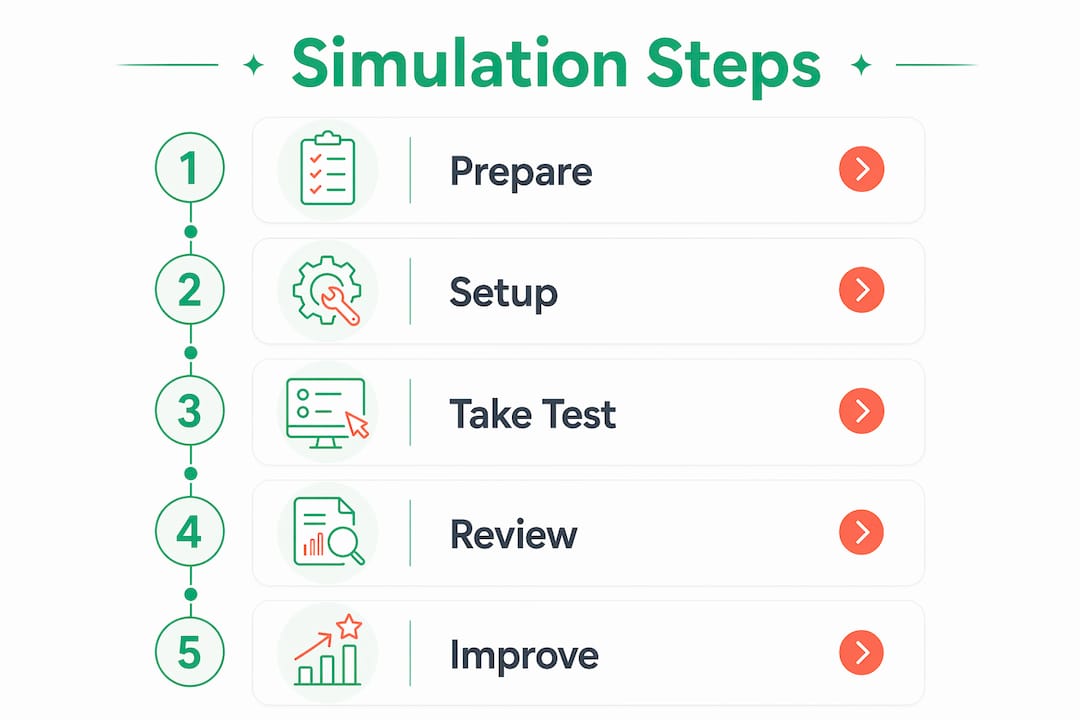 Infographic illustrating key steps of Bocconi test simulation
