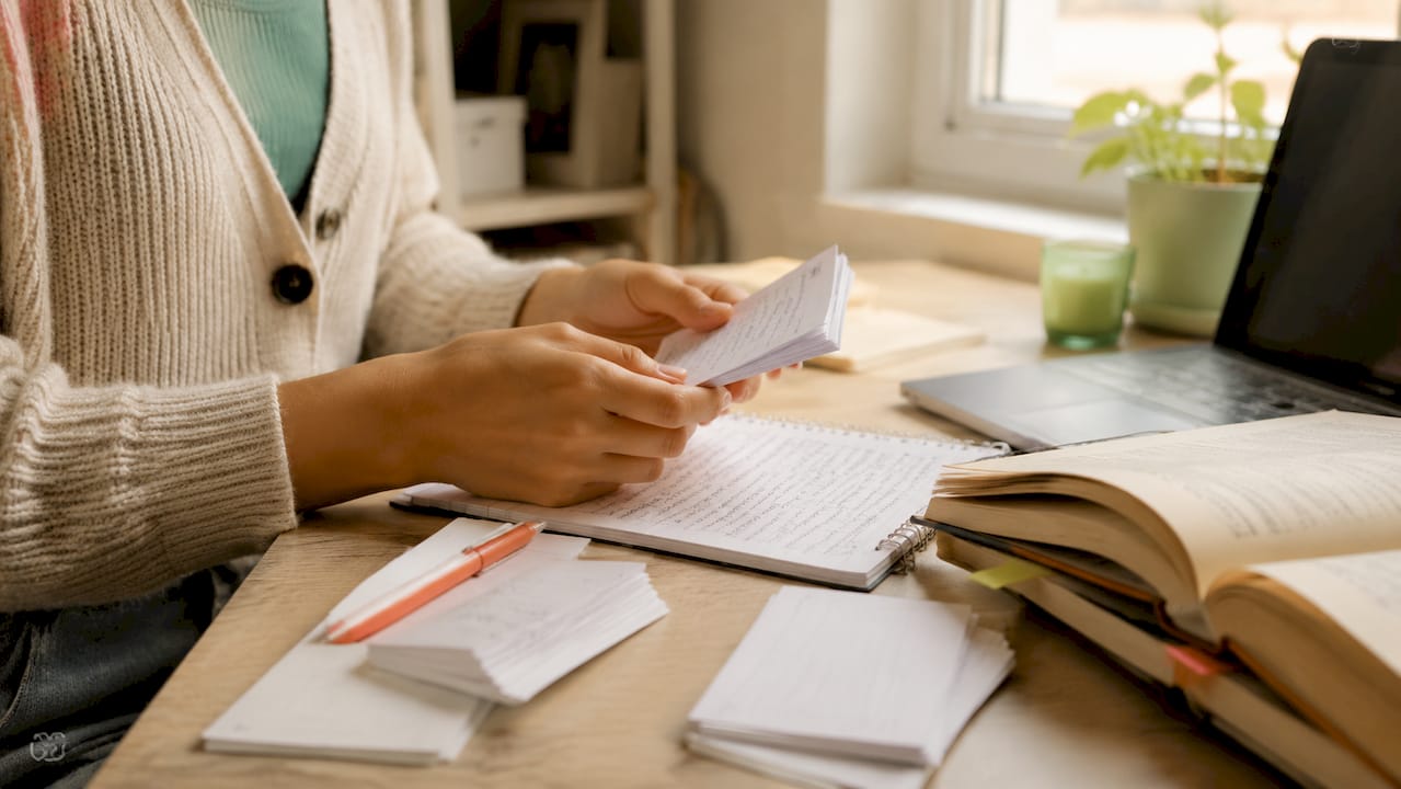 Hands sorting affordable exam prep materials