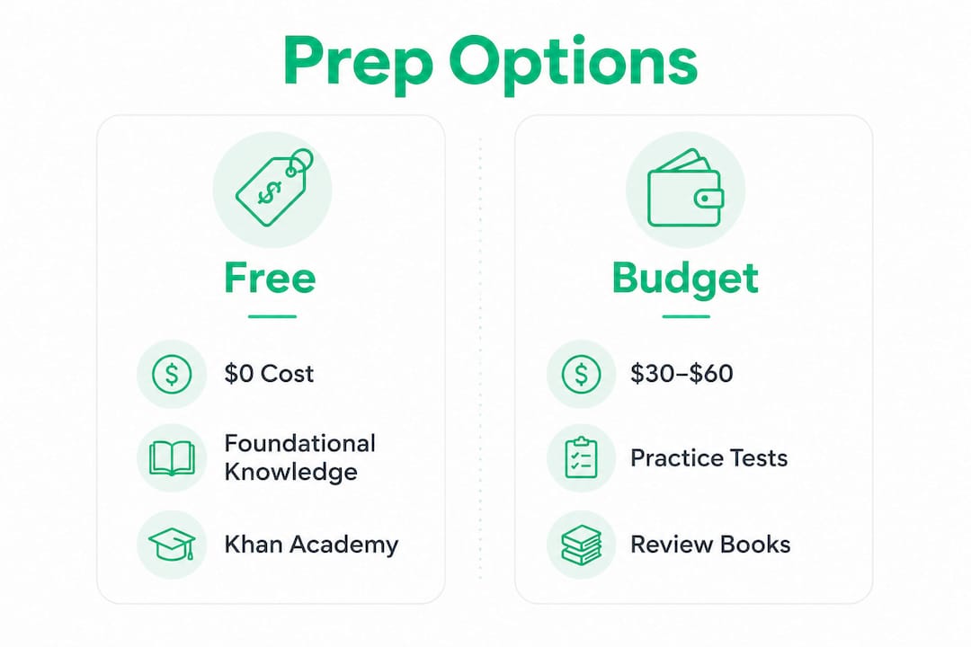 Infographic comparing free and budget exam prep options