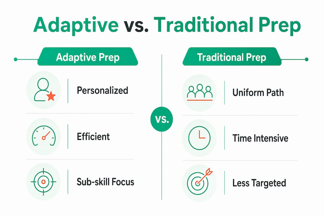 Infographic comparing adaptive and traditional test preparation