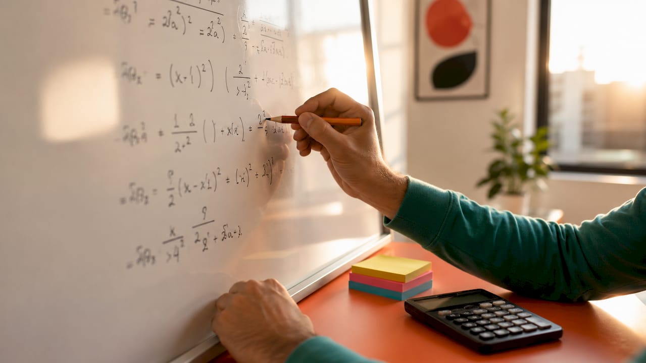 Hands doing data calculations on scratch paper