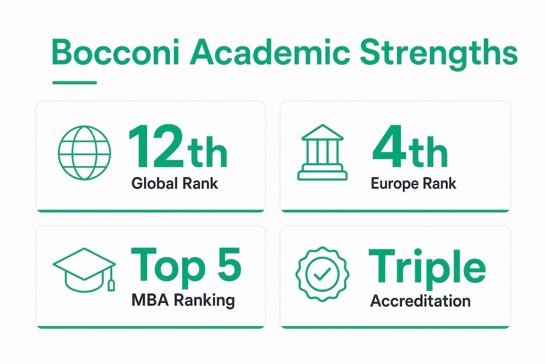 Infographic showing Bocconi University academic rankings and accreditations