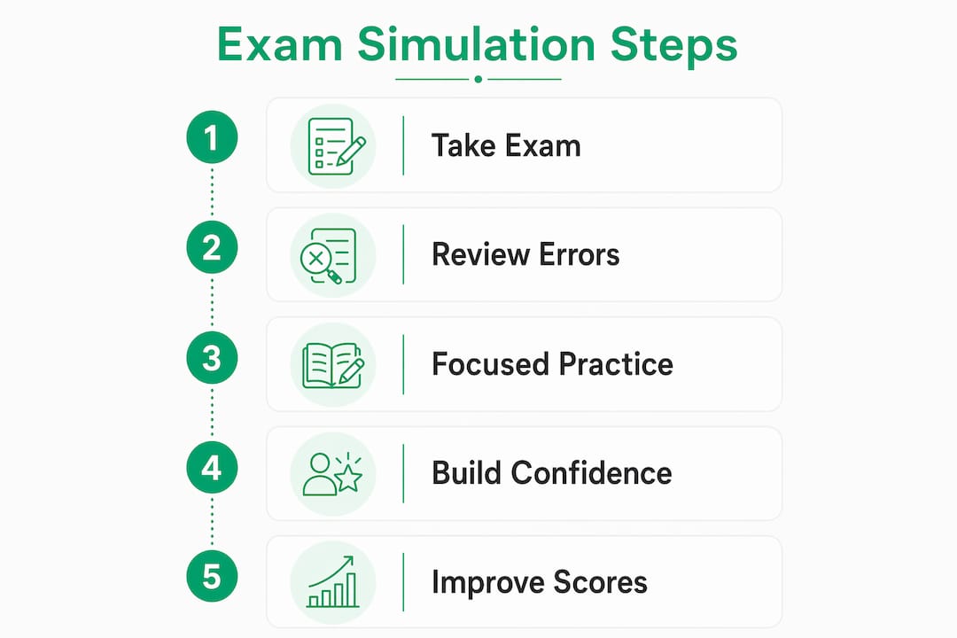Infographic showing key steps of effective exam simulation