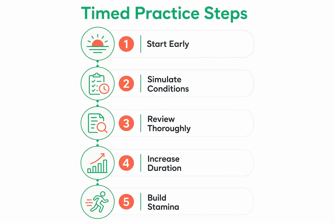Infographic showing five steps of effective timed practice