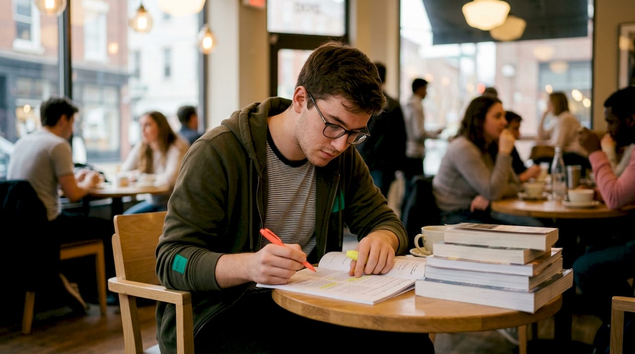 Student analyzing practice test feedback at desk