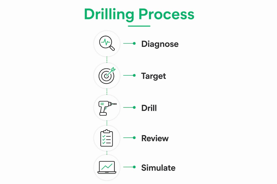 Infographic illustrating steps in Bocconi test drilling process