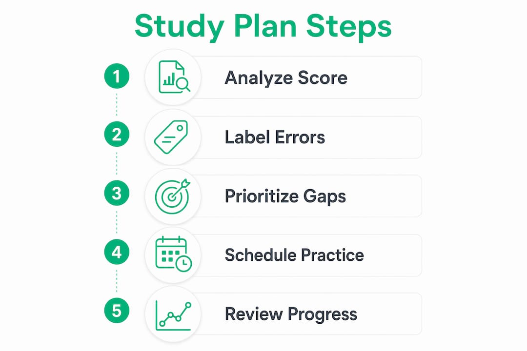 Infographic outlining steps to build focused study plan