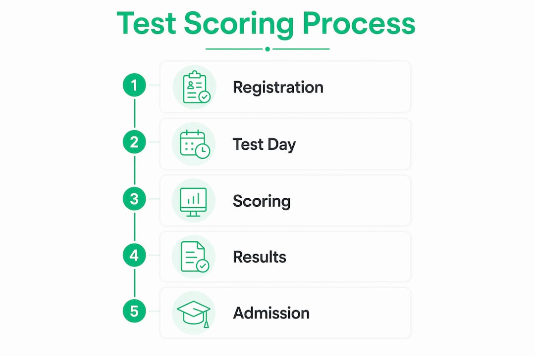Infographic illustrating standardized test scoring process