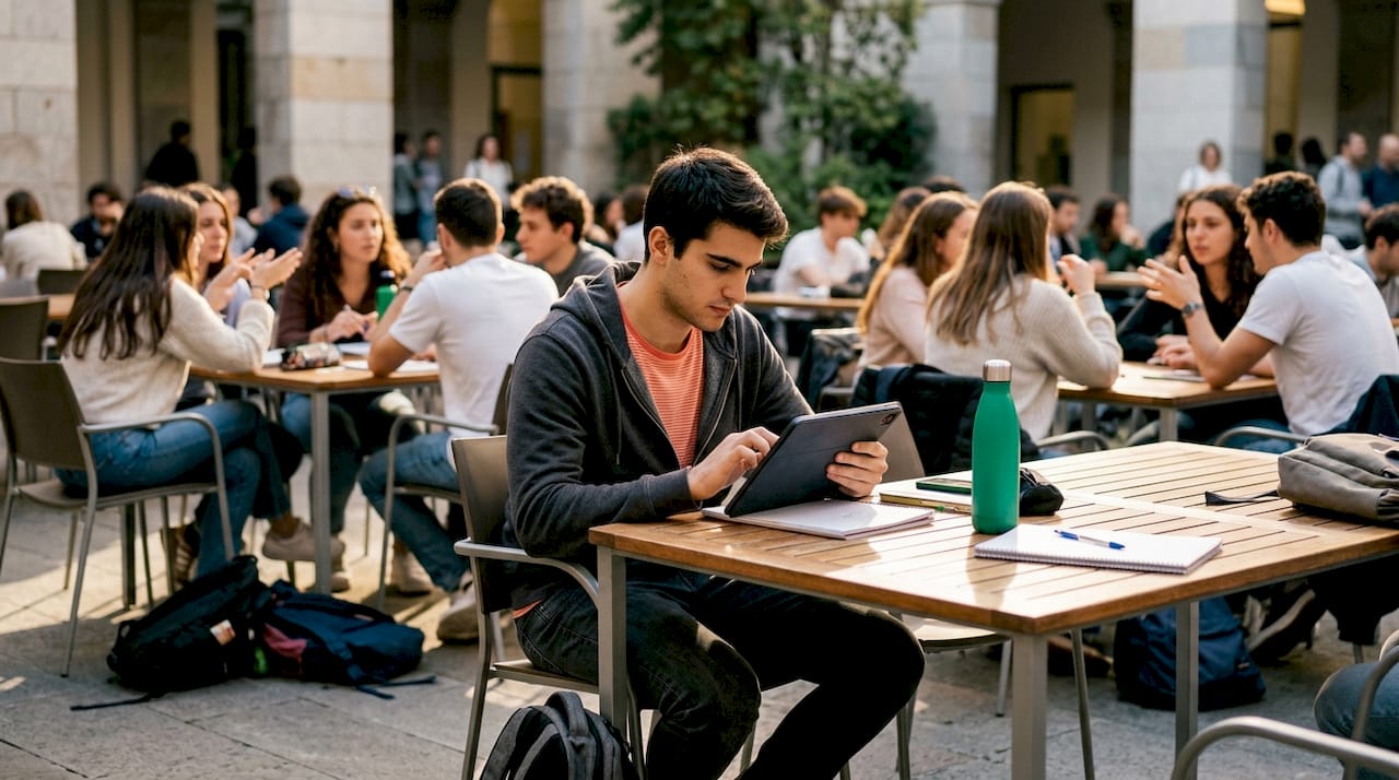 Student using Bocconi practice app on tablet