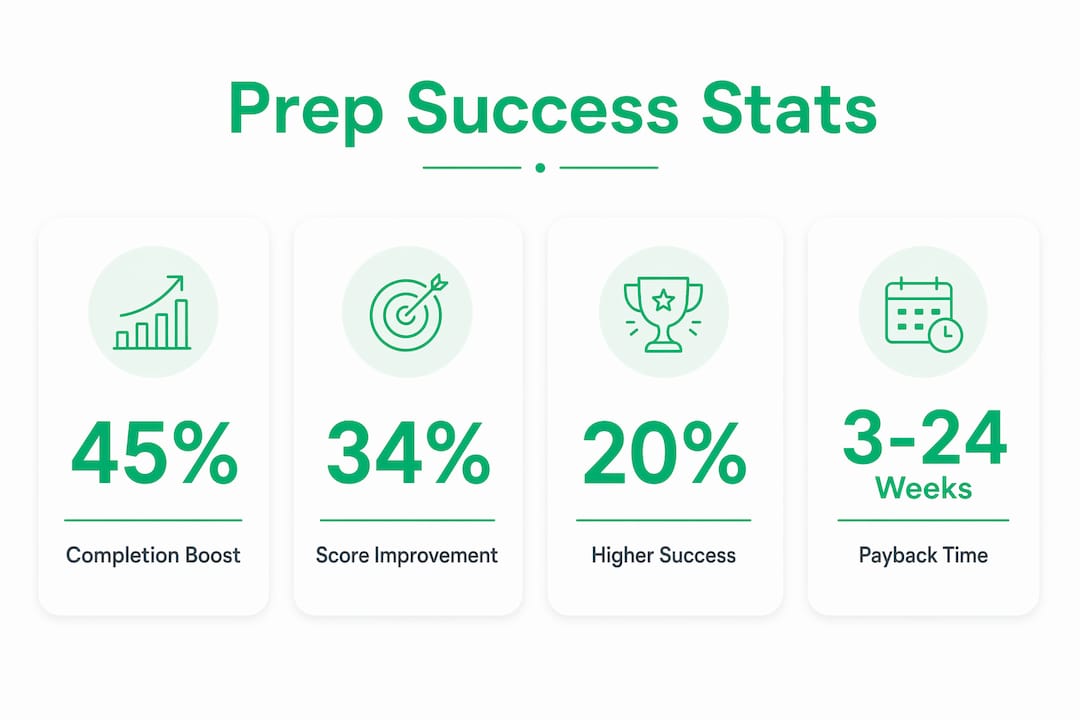 Infographic showing statistics on exam prep success rates
