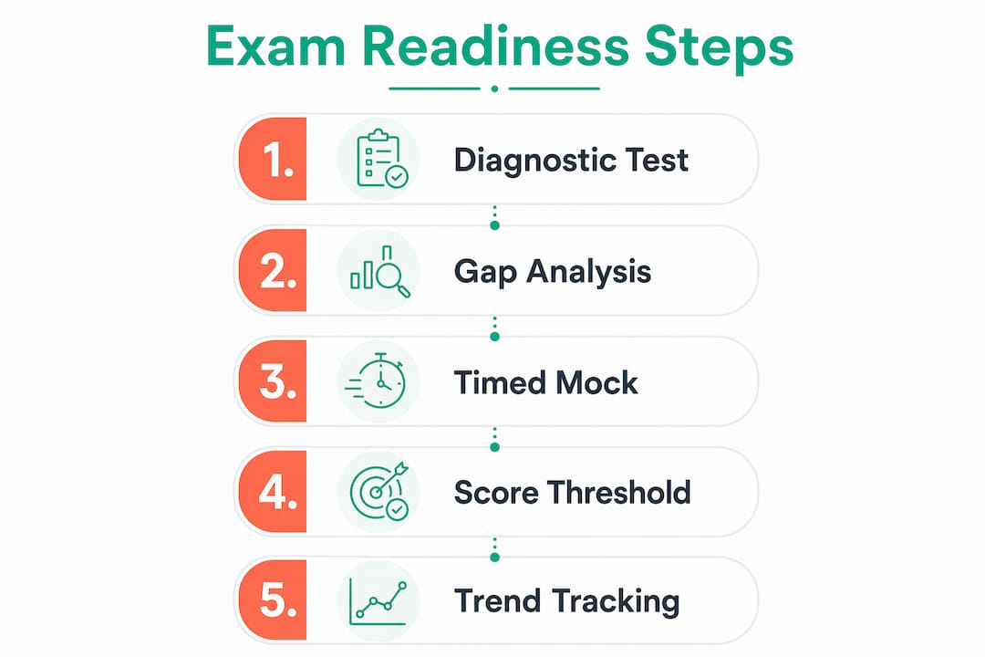 Infographic illustrating steps in exam readiness scoring process