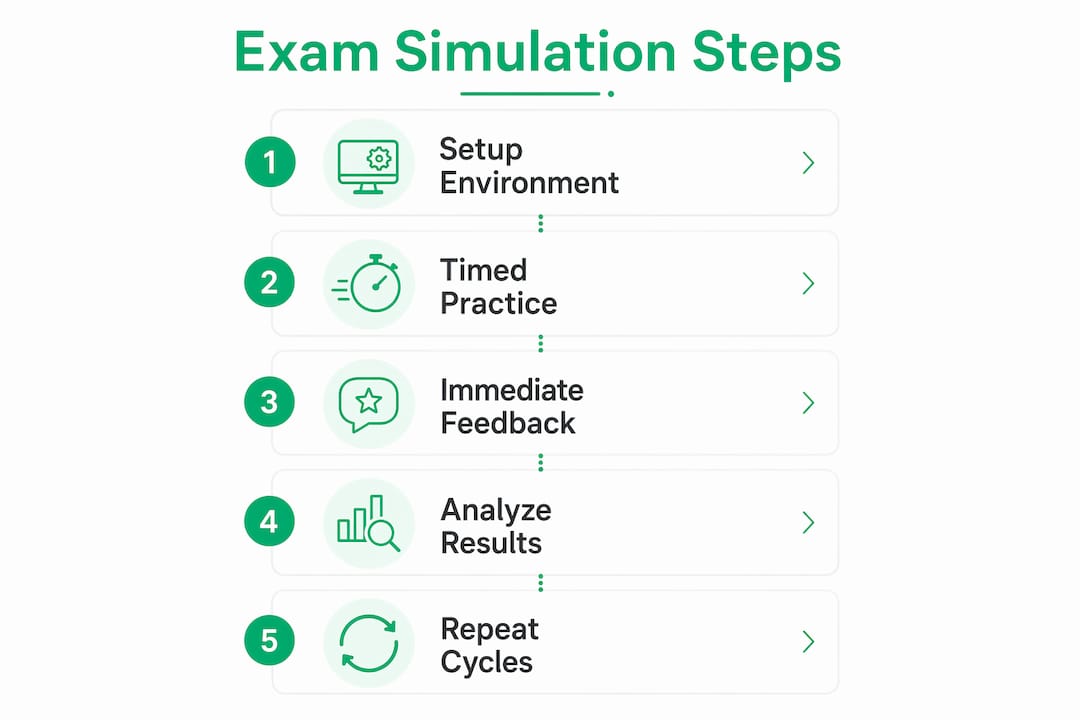 Infographic showing the sequential steps of exam simulation training
