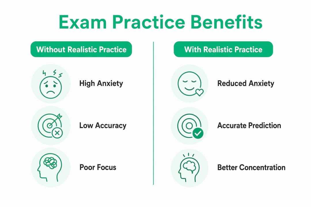 Infographic comparing with and without realistic exam practice