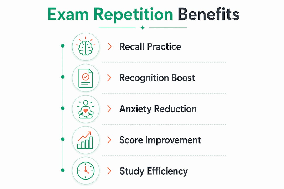 Infographic illustrating exam repetition benefits